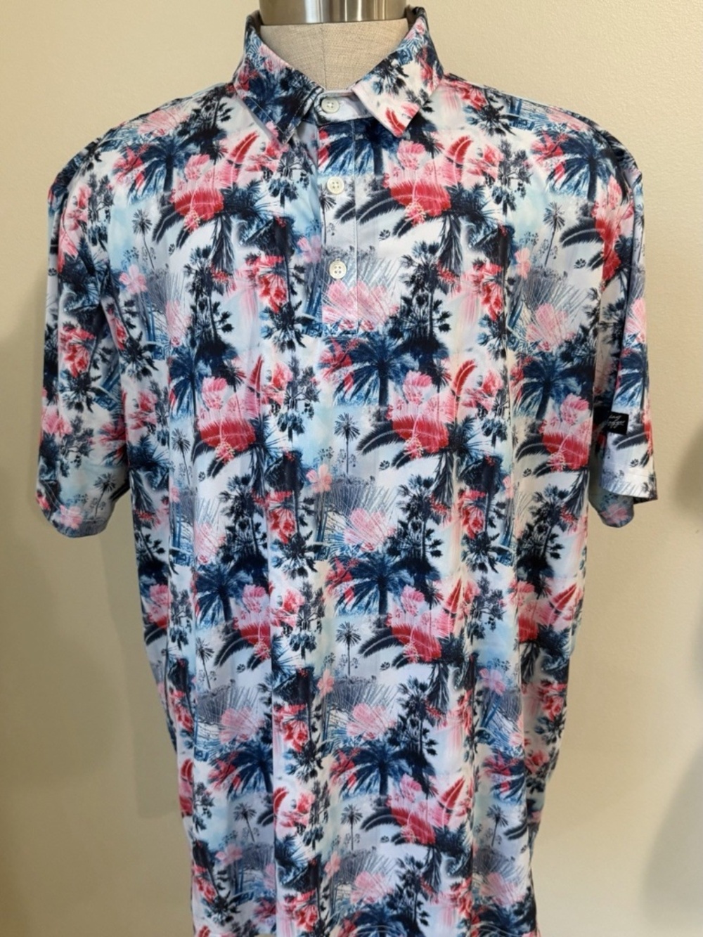 Sunday Swagger Aloha Performance Golf Polo Men 2XL Hawaiian Floral Palm Print
